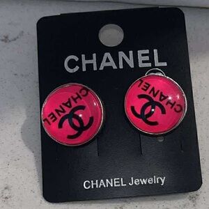 Vibrant Pink Logo Stud Earrings